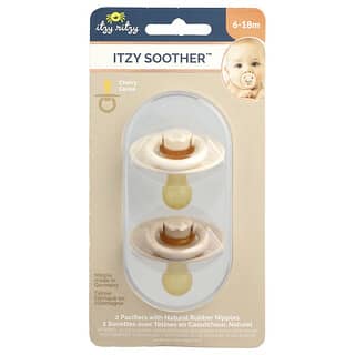 itzy ritzy, Itzy Soother™, Chupetes con tetinas de caucho natural, De 6 a 18 meses, Coco y tostado, 2 chupetes