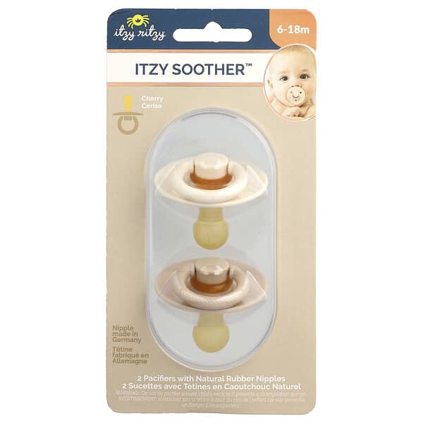 itzy ritzy, Itzy Soother™, 천연 고무 젖꼭지 포함, 6~18개월, 코코넛 & 토스트, 쪽쪽이 2개
