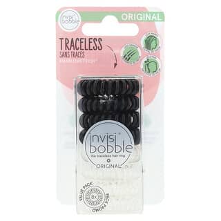 Invisibobble, Original, Anel de Cabelo sem Traços, Cristalino / Preto Verdadeiro, Pacote com 8