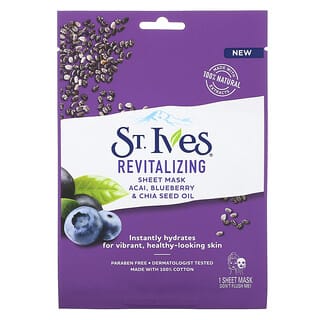 St. Ives, Revitalizing Sheet Mask, Acai, Blueberry & Chia Seed Oil, 1 Sheet Mask, 23 ml
