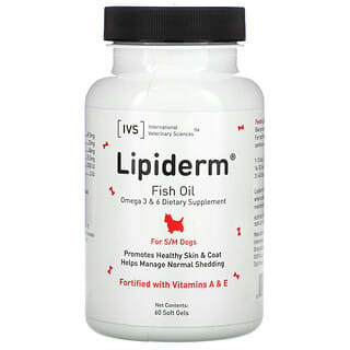 International Veterinary Sciences, Lipiderm Fish Oil, For S/M Dogs, 60 Soft Gels