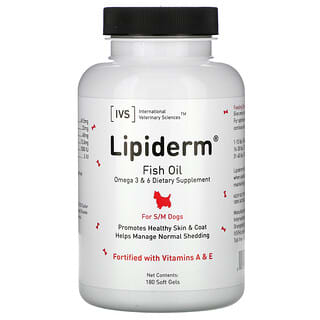 إنترناشونال فيتيرينارس ساينسس‏, Lipiderm Fish Oil, For S/M Dogs, 180 Soft Gels