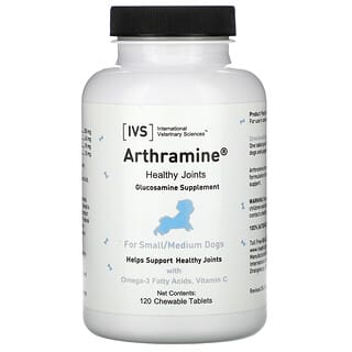 International Veterinary Sciences, Arthramine, добавка с глюкозамином, для маленьких и средних собак, 120 жевательных таблеток