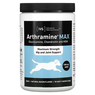 International Veterinary Sciences, Arthramine Max，狗狗特強型髖和關節幫助配方，所有年齡段，培根味，90 片軟咀嚼片（450 克）