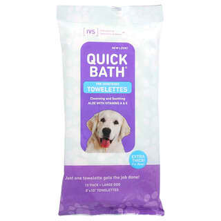 International Veterinary Sciences‏, Quick Bath, תכשיר לניקוי ומרכך לעור, מגבונים לכלבים גדולים, אריזה של 10 מגבונים