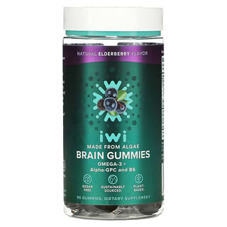 iWi, Brain Gummies, Omega-3 + Alpha-GPC et B6, Baie de sureau naturelle, 90 Gommes