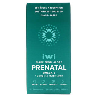 iWi, Suplemento multivitamínico completo con omega-3 prenatal, 60 cápsulas blandas