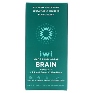 iWi, Cerveau, Oméga-3 + PS et grain de café vert, 60 capsules à enveloppe molle