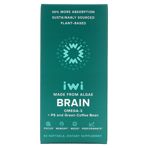 iWi, Brain, Omega-3 + PS und grüne Kaffeebohne, 60 Weichkapseln