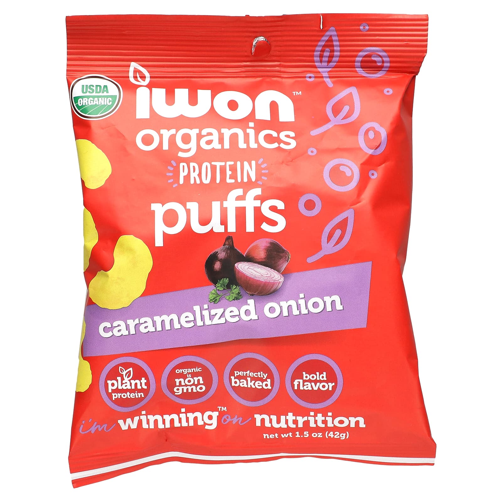 IWON Organics, Organics Protein Puffs, Caramelized Onion, 8 Bags, 1.5