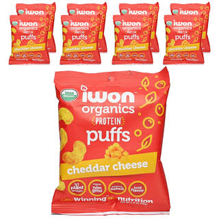 IWON Organics, Organics Protein Puffs, Cheddar Cheese, 8 Bags, 1.5 oz (42 g) Each