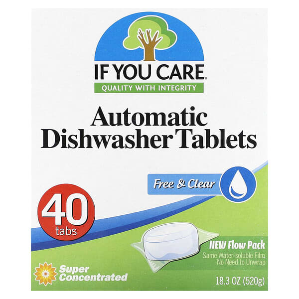 If You Care‏, טבליות מדיח כלים אוטומטי, Free & Clear,‏ 40 טבליות, 520 גרם (18.3 אונקיות)