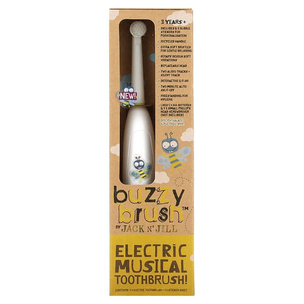Jack N Jill‏ Buzzy Brush‏ מברשת שיניים חשמלית מוזיקלית מברשת חשמלית 1 דף מדבקות 1 פריט 9901