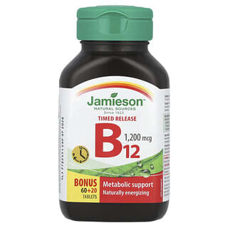 Jamieson Vitamins, Vitamina B12, Liberação Programada, 1.200 mcg, 80 Comprimidos