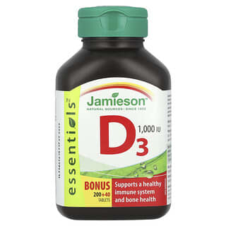 Jamieson Vitamins, Essentials™，维生素 D3，1000 国际单位，240 片