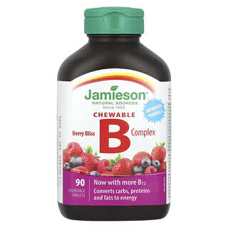 Jamieson Vitamins, Complexo de Vitaminas B Mastigável, Berry Bliss, 90 Comprimidos Mastigáveis