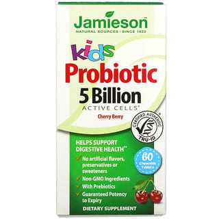 Jamieson Natural Sources, Kids, пробиотик, вишня, 5 млрд КОЕ активных клеток, 60 жевательных таблеток