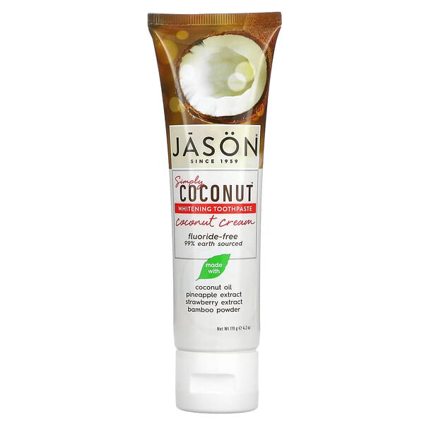 Jason Natural, Simply Coconut（シンプリーココナッツ）、Whitening 歯磨き粉、ココナッツクリーム、119g（4.2オンス）