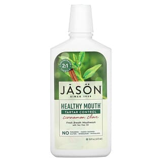 Jason Natural, Healthy Mouth, освежающая дыхание жидкость для полоскания рта, предотвращает образование зубного камня, корица и гвоздика, 473 мл (16 жидких унций)