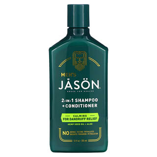 Jason Natural, Champú y acondicionador 2 en 1 para hombres, Para aliviar la caspa, Aceite de semilla de cáñamo y aloe, 355 ml (12 oz. Líq.)