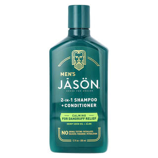 Jason Natural, Masculino, Shampoo + Condicionador 2 em 1, Para Alívio da Caspa, Óleo de Semente de Cânhamo + Aloe, 355 ml (12 fl oz)