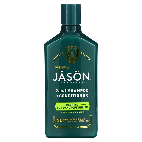 Jason Natural‏, שמפו + מרכך 2 ב-1 לגברים, לטיפול בקשקשים, שמן מזרעי המפ ואלווי, 355 מ"ל (12 אונקיות)