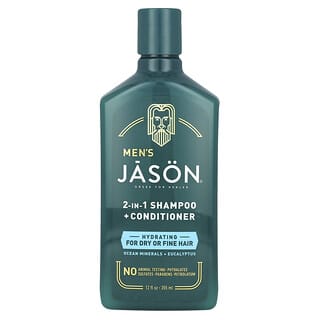 Jason Natural, Shampooing et après-shampooing 2-EN-1 pour hommes, Pour cheveux secs ou fins, Minéraux de l'océan + Eucalyptus, 355 ml