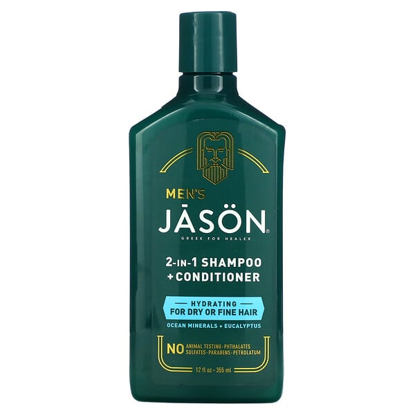 Jason Natural‏, שמפו + מרכך 2 ב-1 לגברים, לשיער יבש או דק, מינרלים מהאוקיינוס ואקליפטוס, 355 מ"ל (12 אונקיות נוזל)