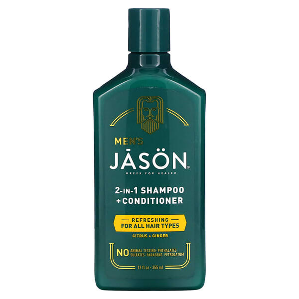 Jason Natural, Hommes, Shampooing et après-shampooing 2-en-1, Tous types de cheveux, Agrumes et gingembre, 355 ml