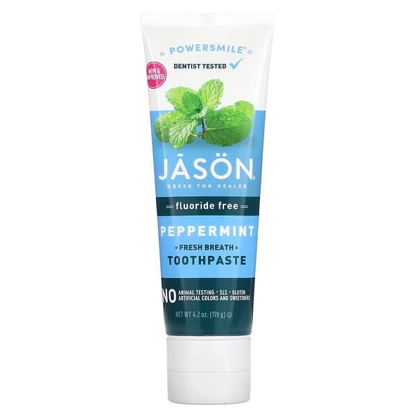 Jason Natural, Powersmile（パワースマイル）、フレッシュブレス歯磨き粉、フッ化物不使用、ペパーミント、119g（4.2オンス）