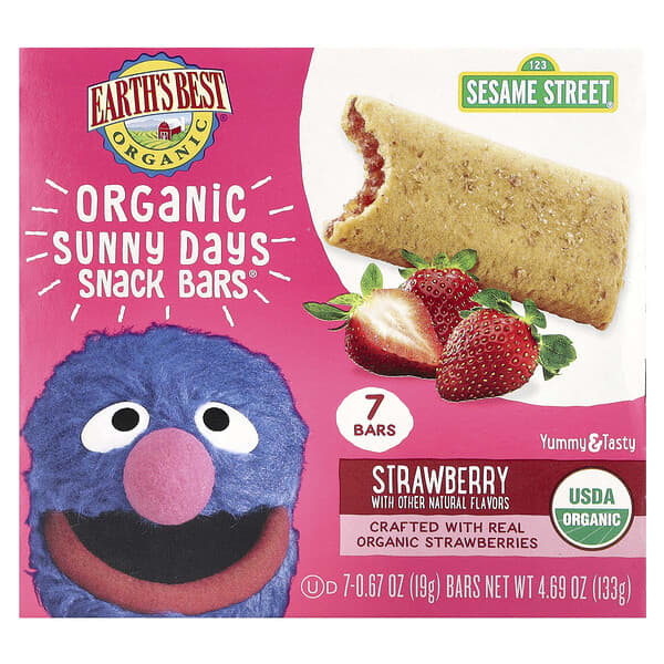 Earth's Best, 유기농 Sunny Days Snack Bars®, 만 2세 이상용, 딸기 맛, 바 7개, 각 19g(0.67oz)