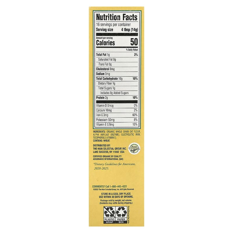 Organic Whole Grain Oatmeal Cereal 8 oz 227 g