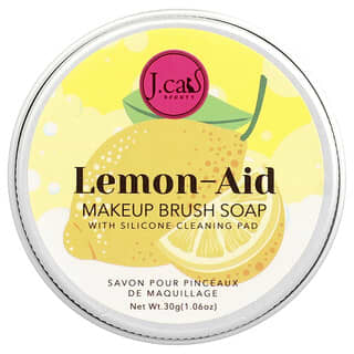 J.Cat Beauty, Lemon-Aid, Jabón para brochas de maquillaje con almohadilla de limpieza de silicona, 30 g (1,06 oz)