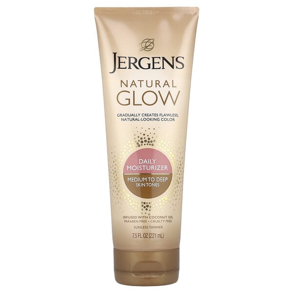 Jergens, Natural Glow, 데일리 모이스처라이저, 중간 및 깊은 피부 톤, 221ml(7.5fl oz)