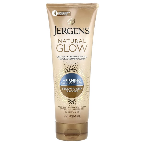 Jergens, 내추럴 글로우, 퍼밍 데일리 모이스처라이저, 중간 피부 톤부터 탠 스킨 톤, 7.5fl oz(221ml)
