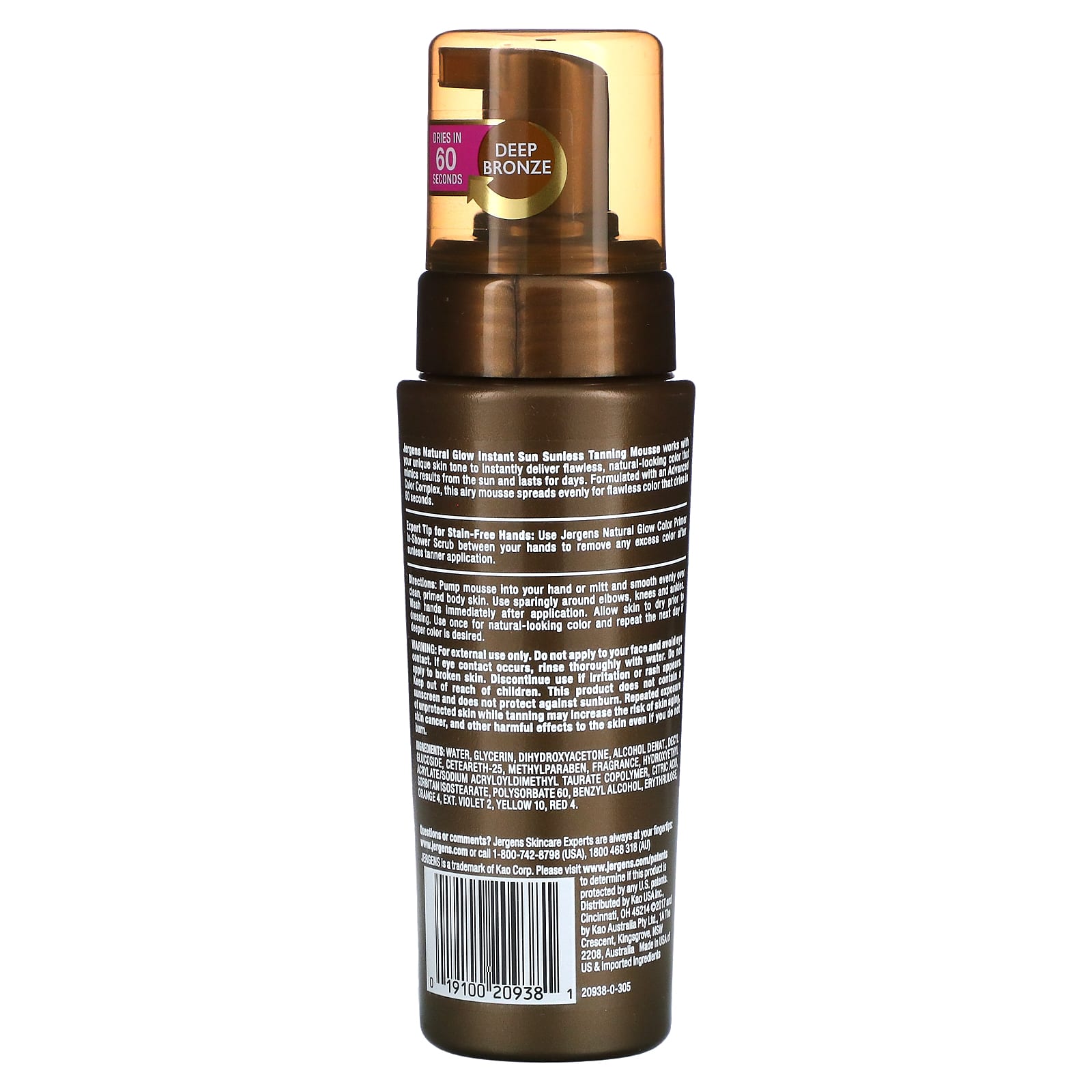 Jergens, Natural Glow, Instant Sun, Sunless Tanning Mousse, Deep Bronze