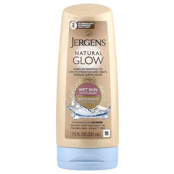 Jergens, 내추럴 글로우, 웻 스킨 모이스처라이저, 흰 피부부터 중간 톤 피부까지, 7.5fl oz(221ml)