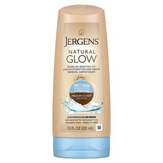 Jergens, Brillo natural, Humectante para la piel húmeda, Reafirmante, Bronceado medio a, 221 ml (7,5 oz. Líq.)