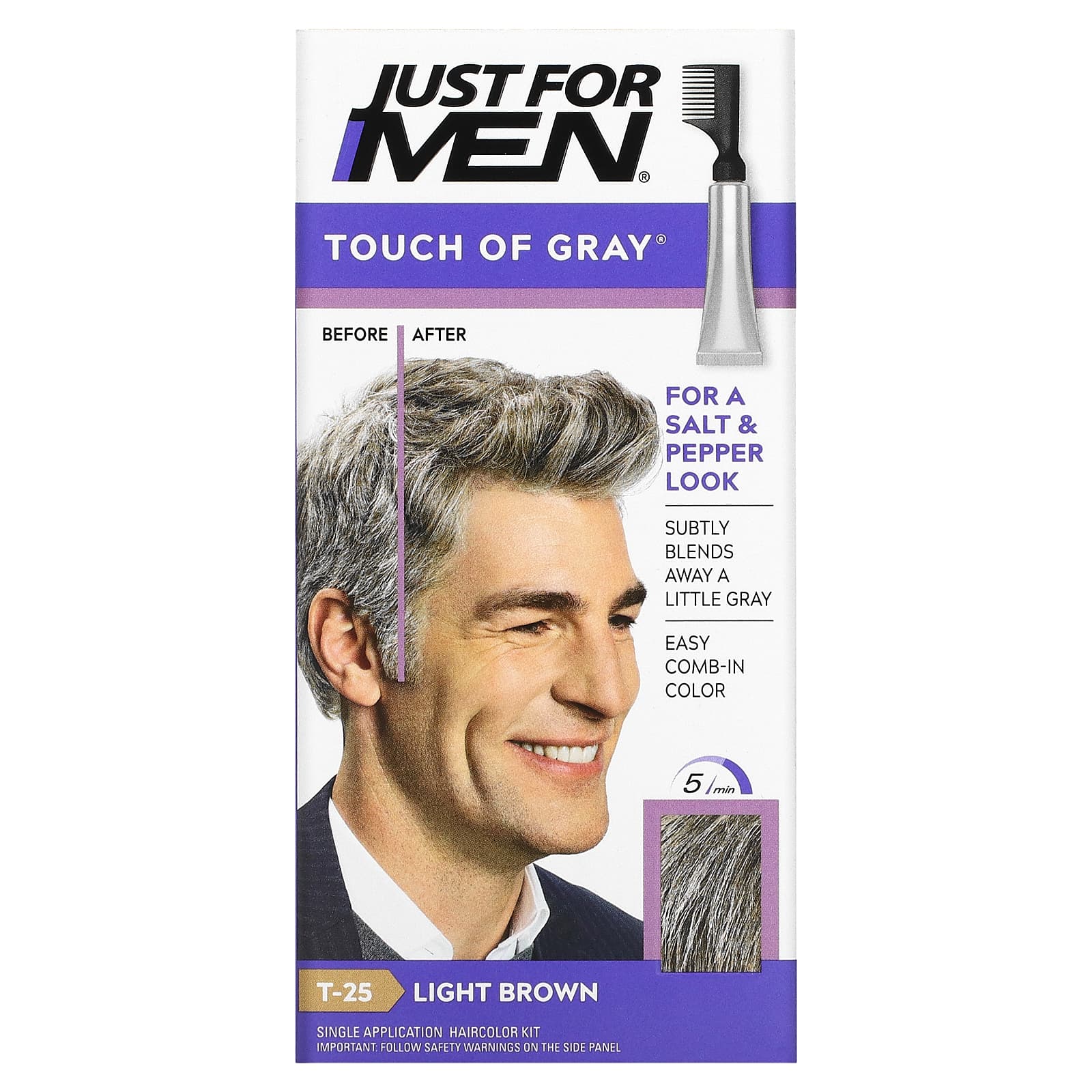 Just for Men, Touch of Gray, Comb-In Hair Color, Light Brown T-25,  oz  (40 g)