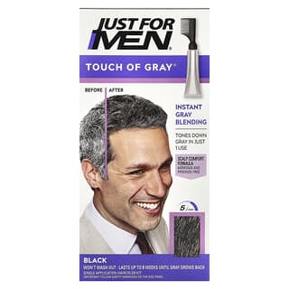 Just for Men, Touch of Gray®, Comb-In Hair Color, Black T-55, Single Application Haircolor Kit