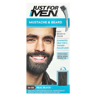 Just for Men, Tinte para barba y bigote, Fácil de aplicar con brocha, M-55 Negro real, 1 kit de aplicaciones múltiples