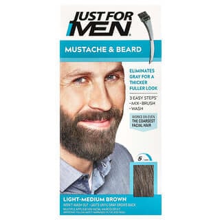 Just for Men, Mustache & Beard, Brush-In Color Gel, Farbgel zum Einpinseln, M-30 Hell-Mittelbraun, 1 Kit zur Mehrfachanwendung