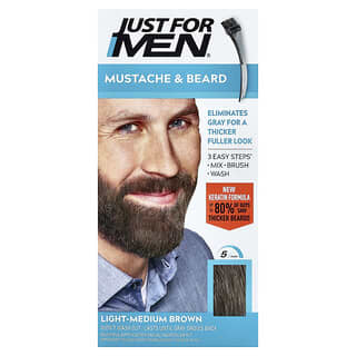 Just for Men, Moustache & Beard, Brush-In Colour Gel, M-30 Light-Medium Brown, 1 Multiple Application Kit