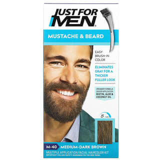 Just for Men, マスタシュ＆ビアード(Mustache & Beard)、ブラシインカラージェル、ミディアムダークブラウンM-40、2x0.5オンス(14g)