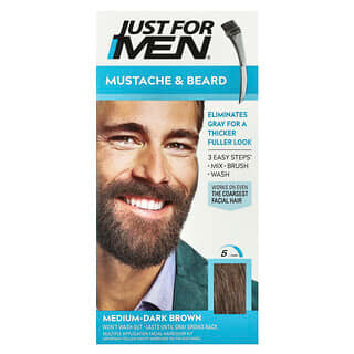Just for Men, Colorante en gel con cepillo aplicador para la barba y el bigote, Marrón medio a oscuro medio M-40, 2 x 14 g (0,5 oz)