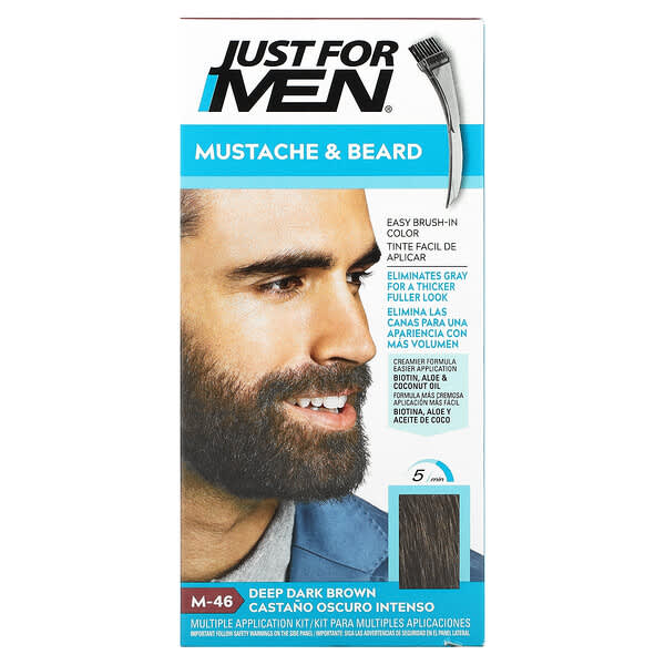 Just for Men, Гель для окрашивания усов и бороды, кисточка в комплекте, глубокий темно-коричневый M-46, 2 шт. по 14 г