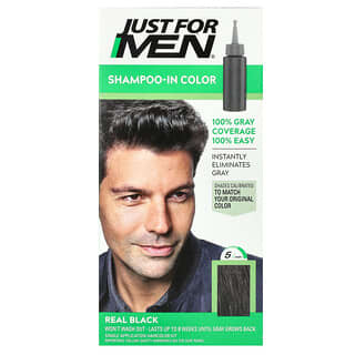 Just for Men, Shampoo In-Color, Real Black H-55, Kit de Coloração para Cabelos de Aplicação Única
