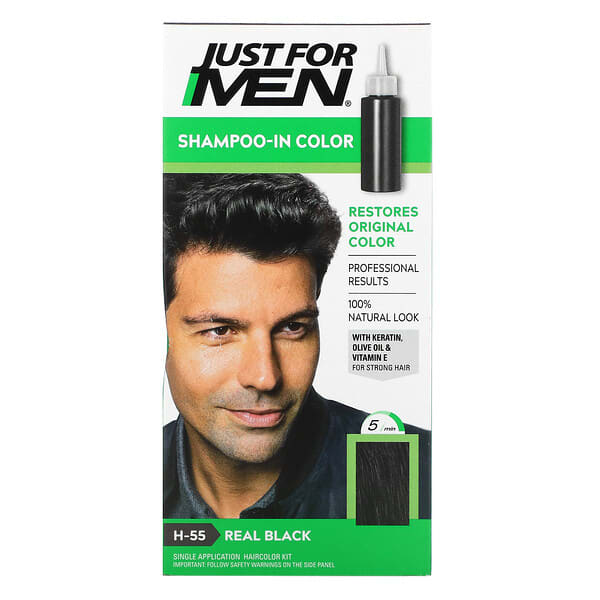 جاست فور مين‏, شامبو ألوان، أسود طبيعي H-55، مجموعة صبغة شعر للاستخدام مرة واحدة