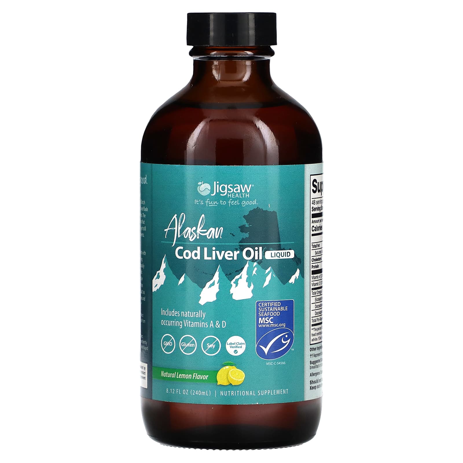Jigsaw Health, Alaskan Cod Liver Oil Liquid, Natural Lemon, 8.12
