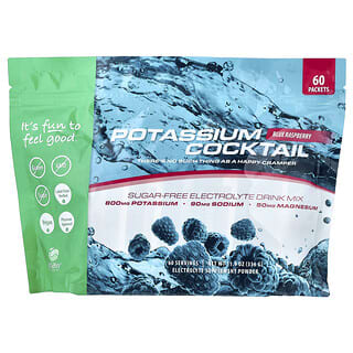 Jigsaw Health, Potassium Cocktail™, Mezcla para preparar bebidas con electrolitos sin azúcar, Frambuesa azul, 60 sobres, 5,6 g cada uno